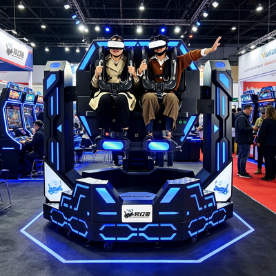 تجهیزات بازی VR کلیدی تجاری 1080 درجه چرخش 9D VR سینما صندلی حرکت دو نفره شبیه سازی roller coaster