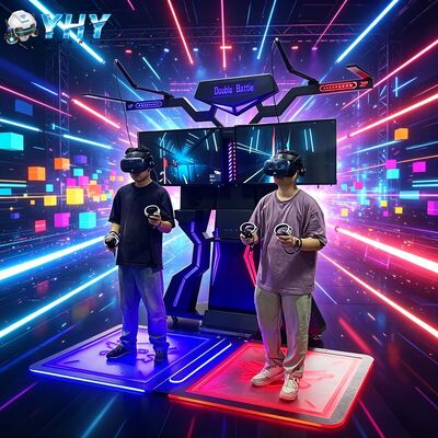 VR Simulator Virtual Reality Extreme Machine دو بازیکن در فضا قدم می زنند مرکز خرید تعاملی در فضای باز